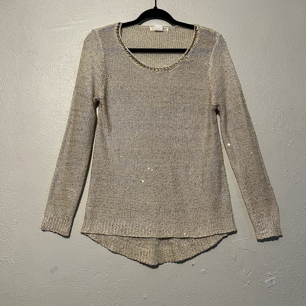 Agaci Agaci Womone s Open Knit Long Sleeve Shimmer Pullover Sparkly Blouse Sz M‎
